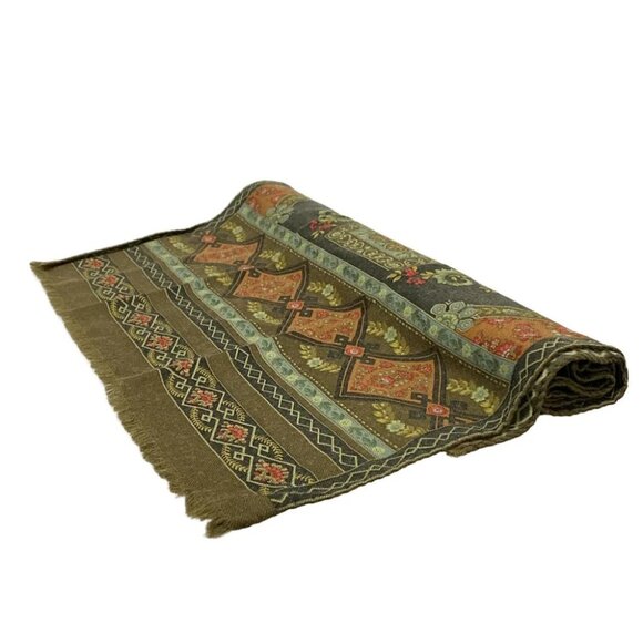 Auth ETRO - Khaki Brown Multi Wool Silk Scarf - Picture 1 of 5